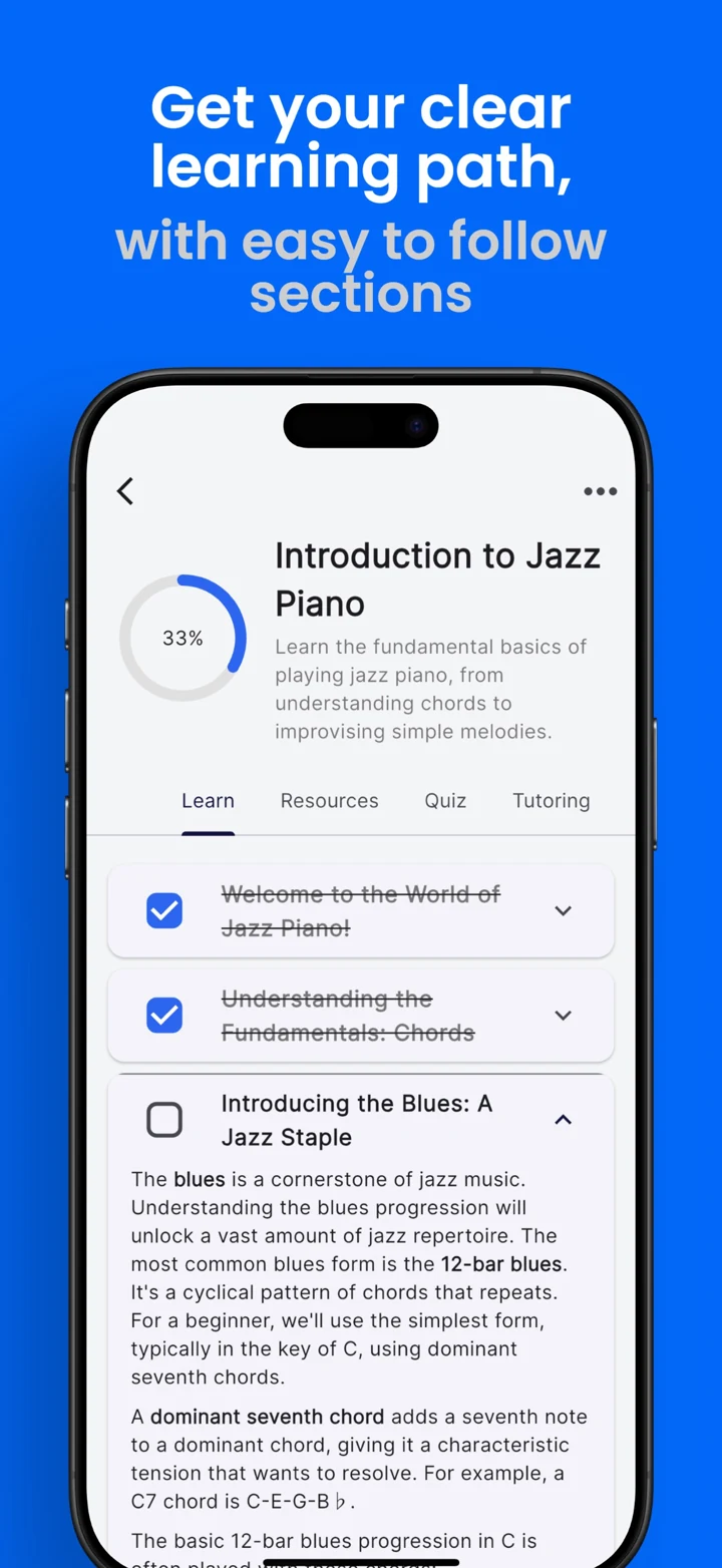 Tutti Learni’s learning path for an introduction to jazz piano
